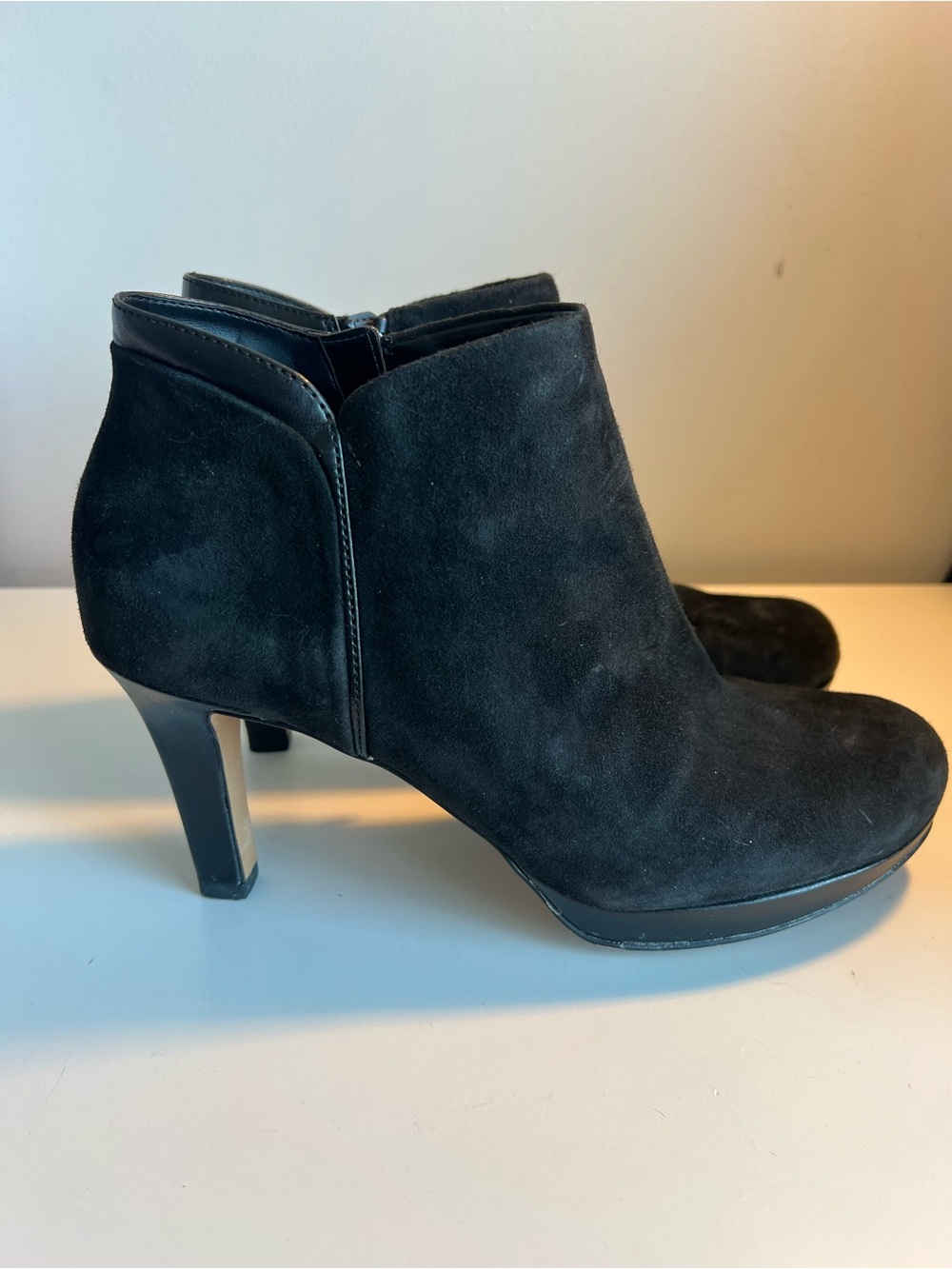 Clarks Black Suede Ankle Booties with Side Zipper